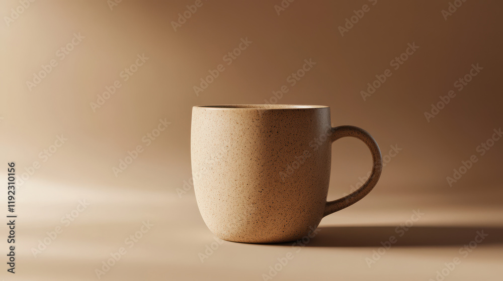 Beige speckled mug on a neutral background. Simple and elegant design, perfect for showcasing your brand or product. Beige speckled mug on a neutral background. Simple and elegant design, perfect for showcasing your brand or product.