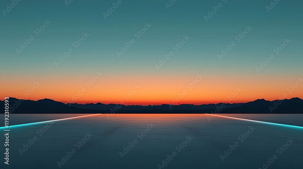 Fototapeta premium Minimal symmetry concept. A serene sunset over a vast horizon, blending colors beautifully in the sky.