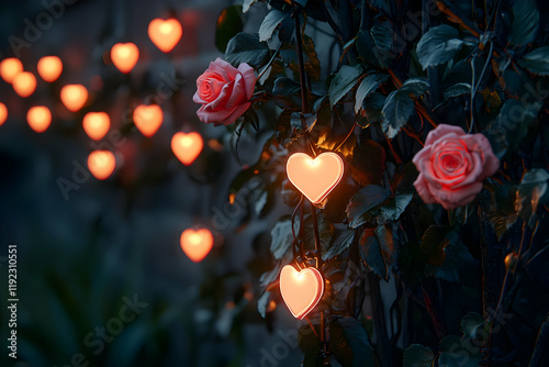 Romantic Rose Bush with Glowing Heart Lights