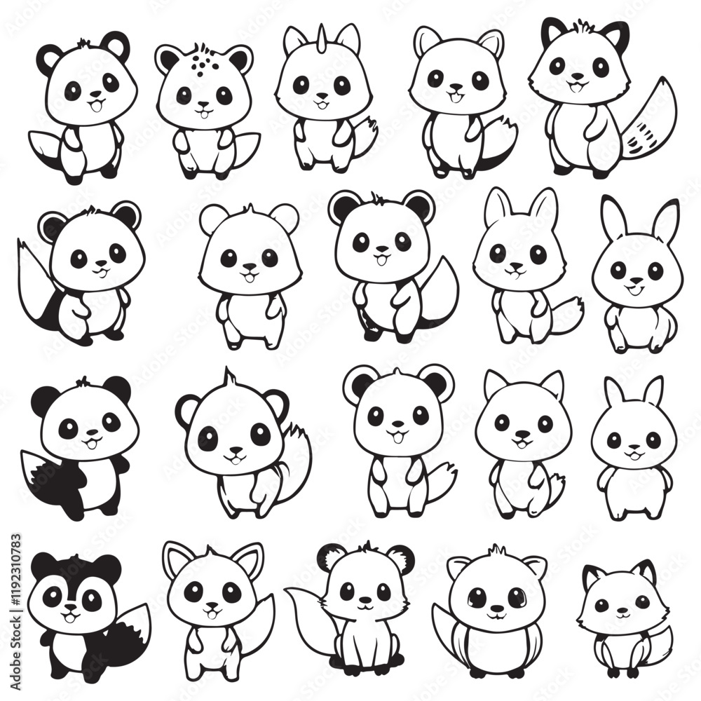 Black and white cute animal kids collection, sketch line art design, Adorable animal, domestic animal set silhouette vector, wild animal illustration.
Black and white cute animal kids collection, sketch line art design, Adorable animal, domestic animal set silhouette vector, wild animal illustration.