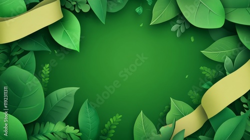 ecology concept with heart of green leaves and ribbon vector illustration