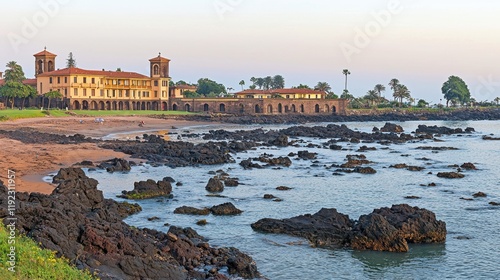 Coastal sunset serenity capturing nature's beauty at a historical seaside resort photo