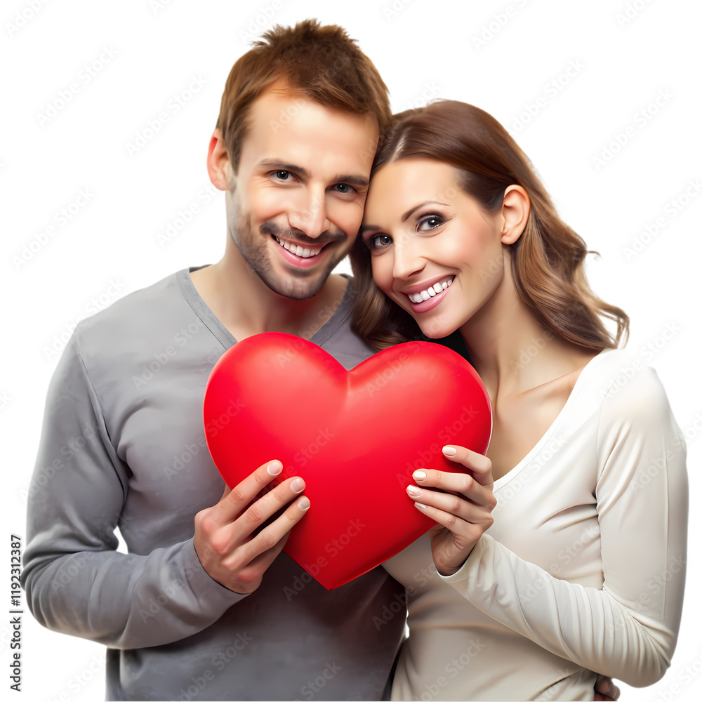 Couple in love with red heart for valentines day isolated on transparent background Couple in love with red heart for valentines day isolated on transparent background