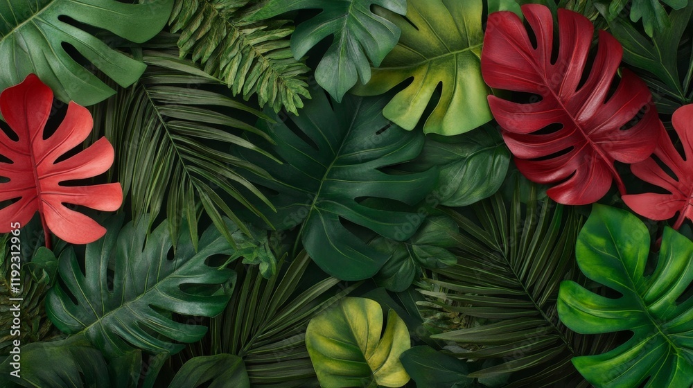 A Lush Array of Tropical Leaves with Vibrant Colors and Textures A Lush Array of Tropical Leaves with Vibrant Colors and Textures