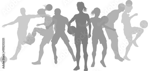 Silhouette soccer football player set. Active sports people healthy players fitness silhouettes concept.