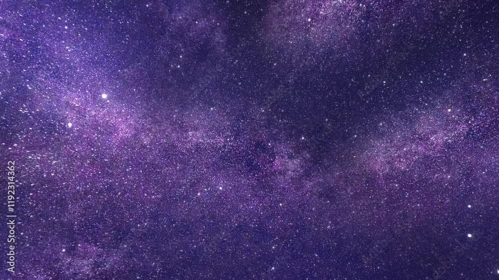 Purple nebula fills space, brightly glowing against the dark background of space. Stars and galaxy space sky night universe overlay virtual background video animation. High quality 4k footage
