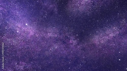 Purple nebula fills space, brightly glowing against the dark background of space. Stars and galaxy space sky night universe overlay virtual background video animation. High quality 4k footage