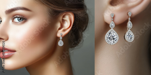 Elegant teardrop earrings with sparkling stones, perfect for adding a touch of glamour to any occasion. photo