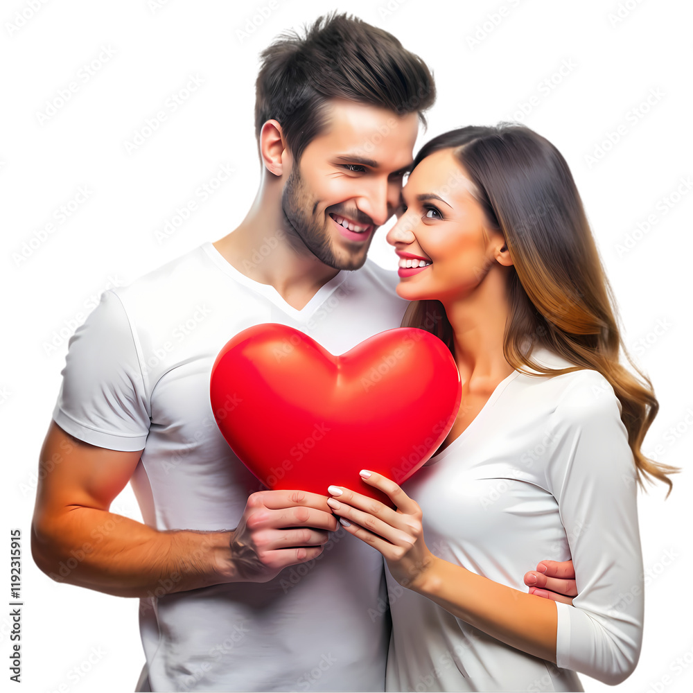 Couple in love with red heart for valentines day isolated on transparent background Couple in love with red heart for valentines day isolated on transparent background