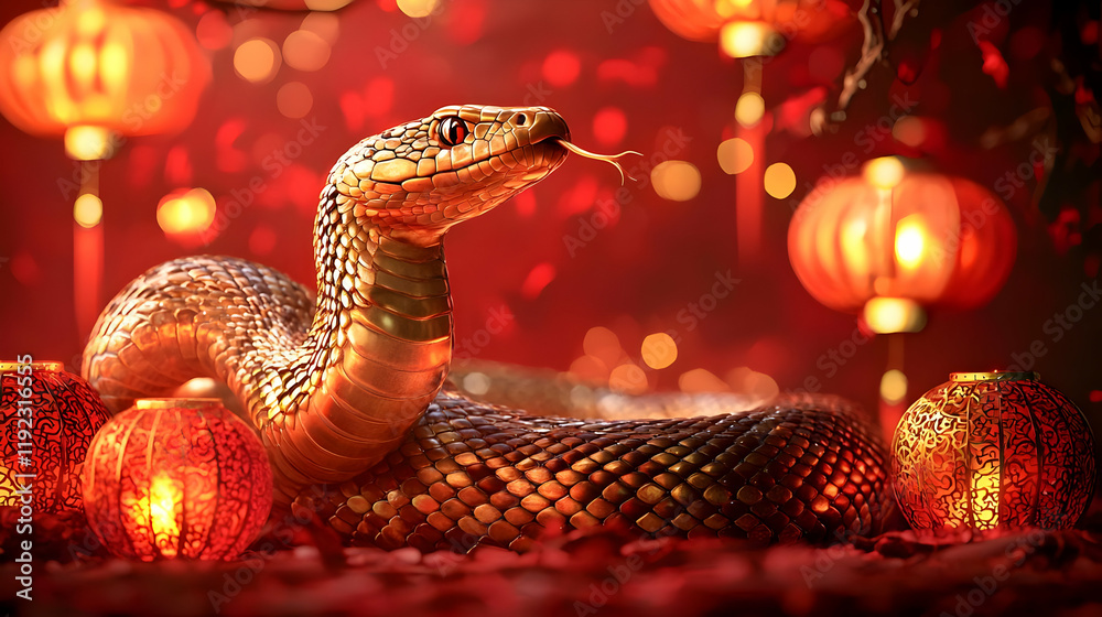 Golden Snake Amidst Red Lanterns Golden Snake Amidst Red Lanterns