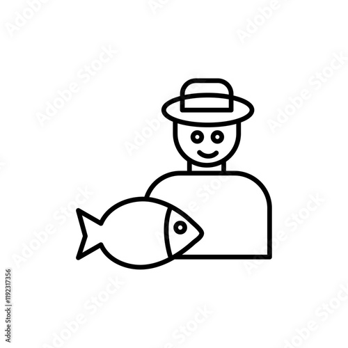 Fisherman with fish icon Thin line art isolated