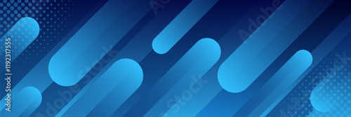 Dark blue gradient abstract dynamic banner background with halftone. Modern geometric wallpaper. Suitable for templates, sale banners, events, ads, web, pages and headers