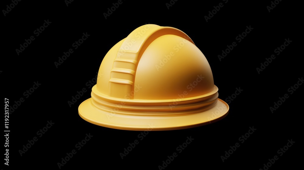 Fototapeta premium Bright yellow construction helmet on a deep black background, emphasizing its industrial design.