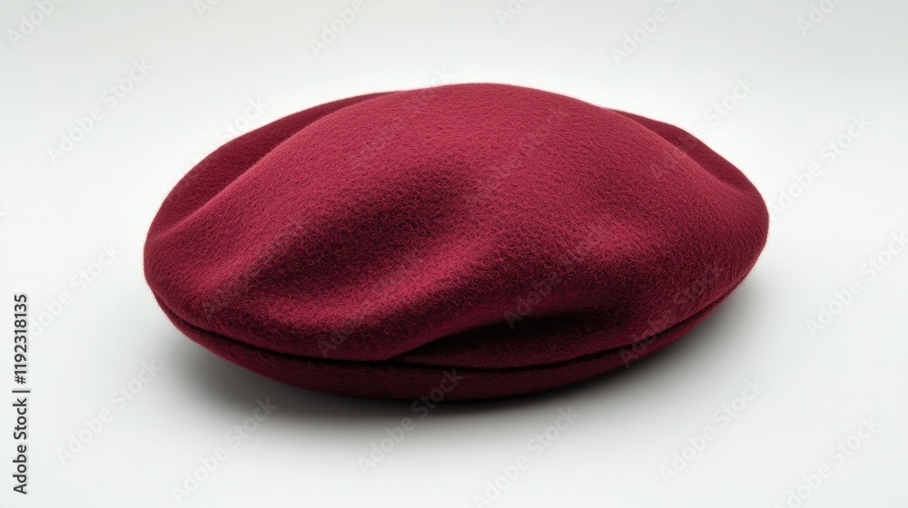 Burgundy beret on a light gray background, showcasing its classic and elegant design. Burgundy beret on a light gray background, showcasing its classic and elegant design.