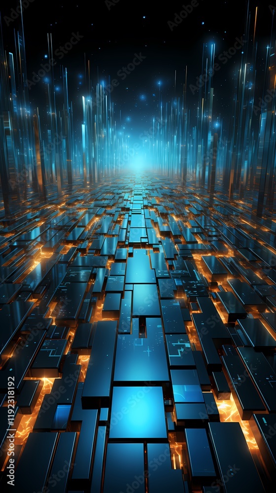 Obraz premium digital technology artificial intelligence blue light stripes poster background