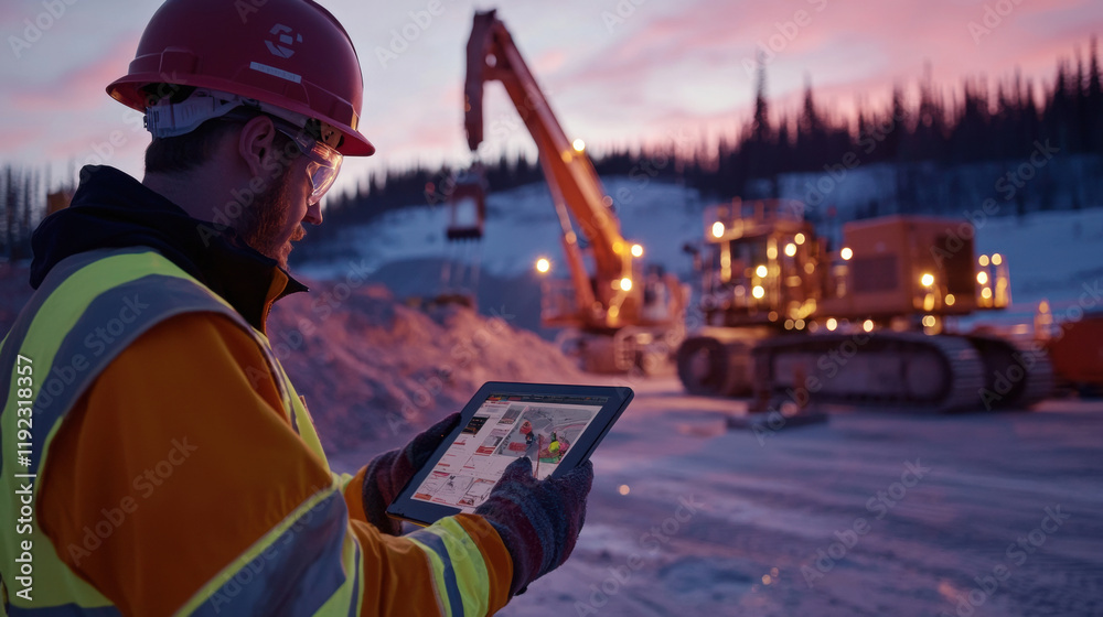 Fototapeta premium engineer analyzing data on tablet at construction site