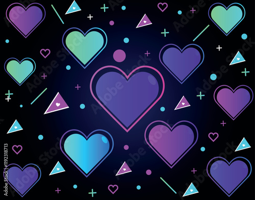 Neon Hearts with Geometric Elements