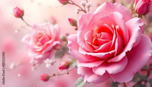 Elegant Floral Art with Vibrant Rose and Buds