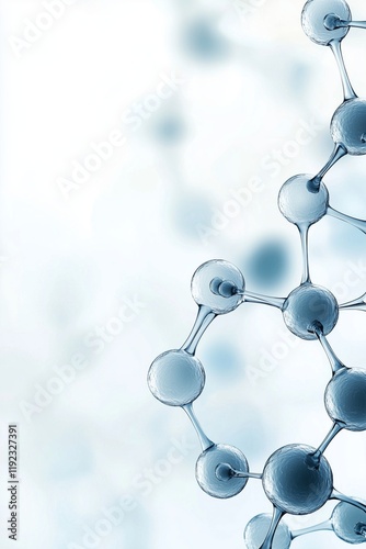 A vertical scientific illustration of a molecular structure, with intricate connections and ample blank copyspace for text. This abstract design highlights innovation and research in biotechnology