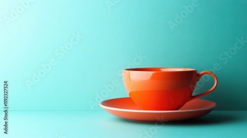 Wallpaper Mural Vibrant orange cup with a matching bowl, set against a turquoise background, modern and striking. Torontodigital.ca