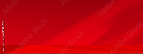 Red background for Valentine or Chinese New Year backdrop,Studio red wall interior with light, shadow leaves on Platform 3d Podium for Product Display,Vector scene design web banner for Sale,Promotion