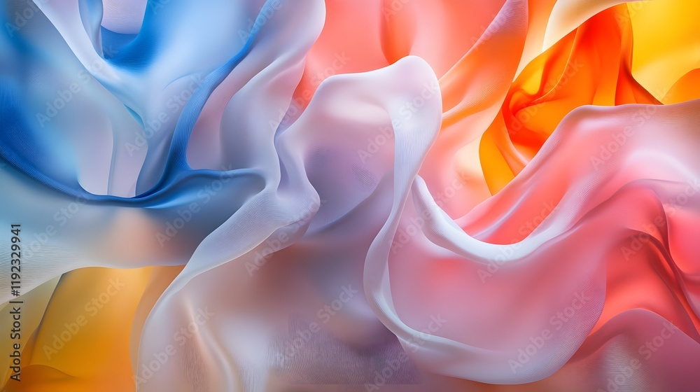 Obraz premium Flowing silk fabric patterns studio abstract art colorful environment close-up view textile design inspiration