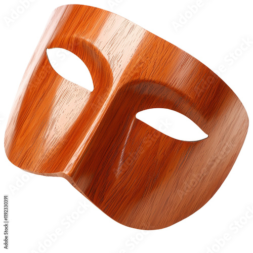 Wooden mask display studio setting digital art isolated with transparent background artistic perspective photo