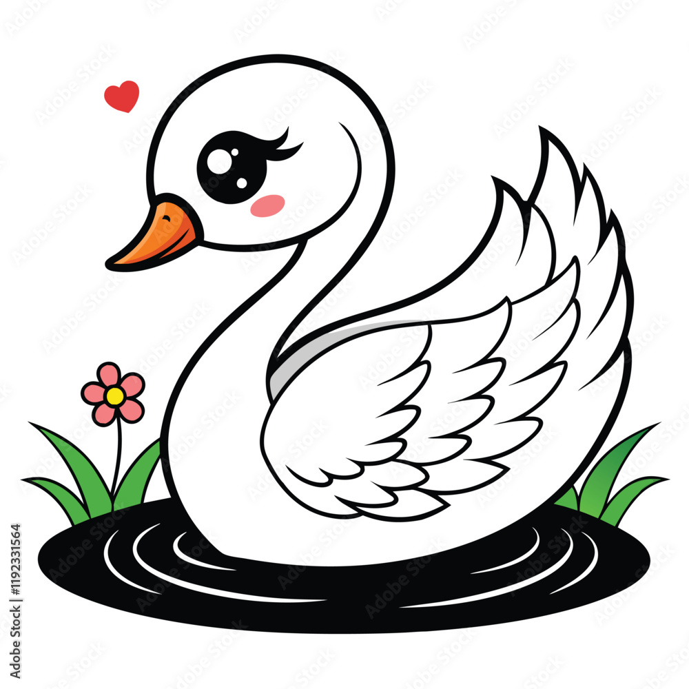 Obraz premium cute swan vector black illustration