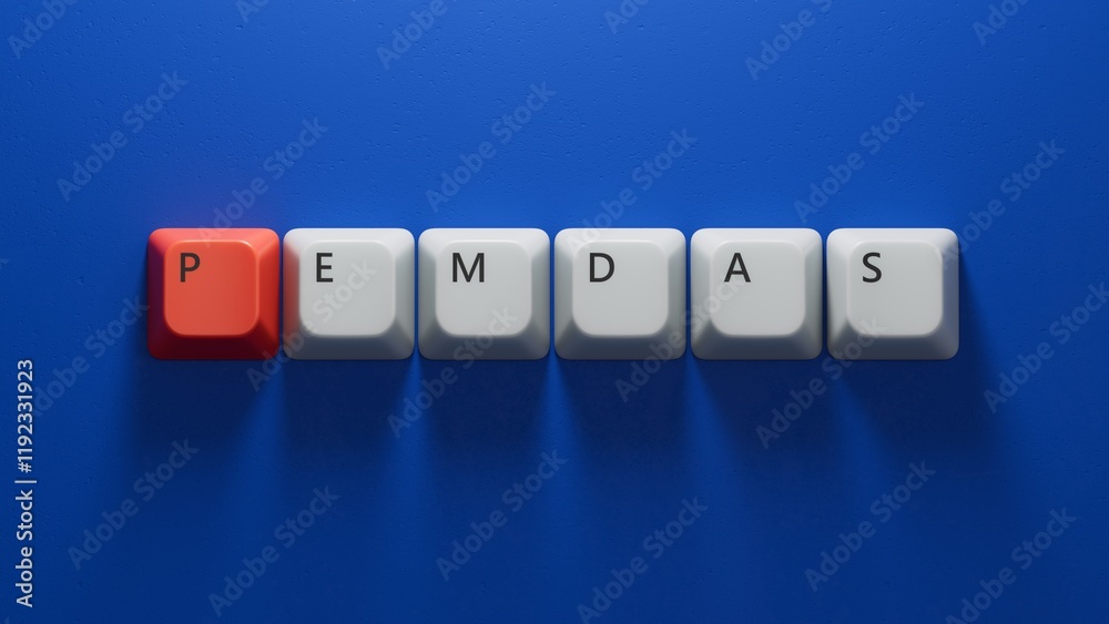 Computer keyboard keys with PEMDAS business word.close up of Computer keyboard keys,Business Concept.3D rendering on blue background.