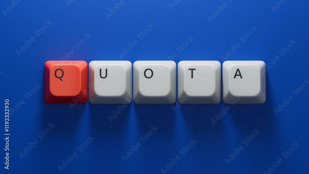 Computer keyboard keys with QUOTA business word.close up of Computer keyboard keys,Business Concept.3D rendering on blue background. Computer keyboard keys with QUOTA business word.close up of Computer keyboard keys,Business Concept.3D rendering on blue background.