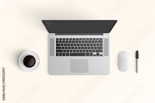 Modern workspace with  copy space on white color background. Top view with copy space. Flat lay style.