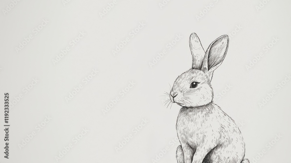 Obraz premium Minimalist Easter Card Design Featuring a Cute Rabbit on a Light Grey Background