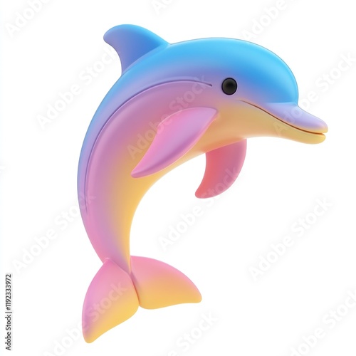 Pastel rainbow dolphin leaping.