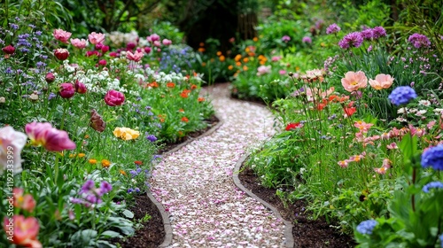 Wallpaper Mural A Serene Garden Path: Vibrant Blossoms and Tranquil Scenery Torontodigital.ca