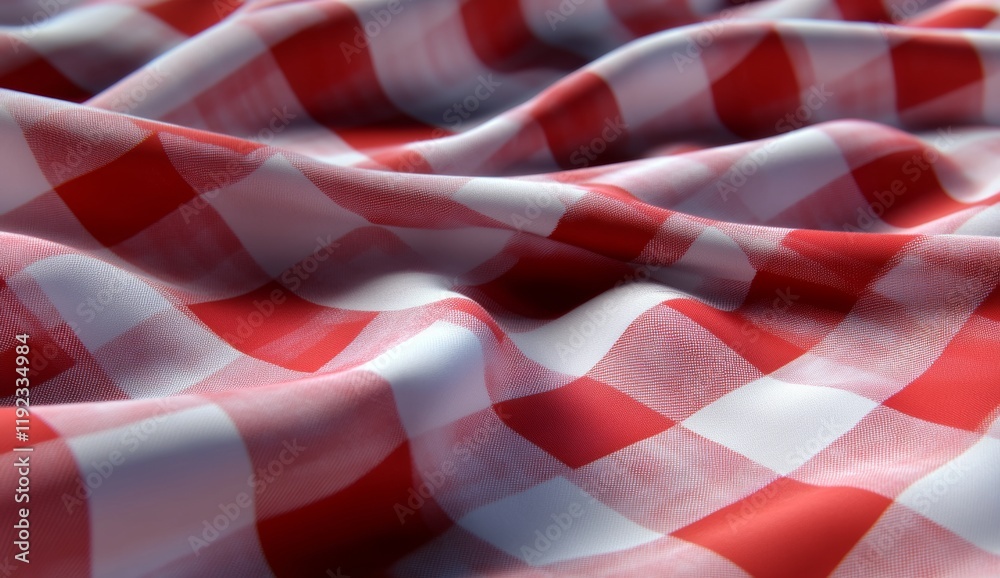 Obraz premium Red and White Gingham Tablecloth Background with Red Checkered Pattern and Fabric Texture