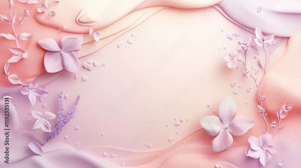 Obraz premium Serene Pastel Floral Arrangement: A Dreamy 3D Render of Delicate Flowers and Soft Waves