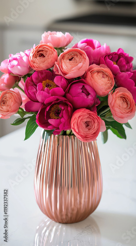 A Vibrant Display of Coral Peonies and Magenta Ranunculus for Bold Beauty photo