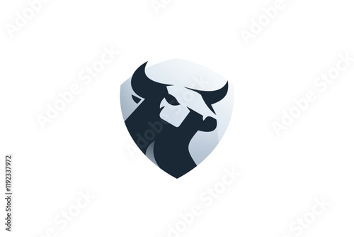 Buffalo Shield Silhouette Logo Design Vector