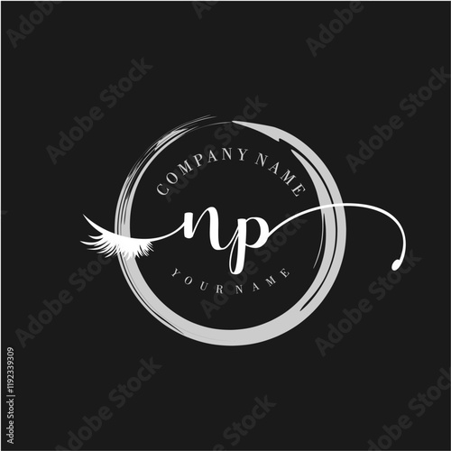 NP Elegant Circular Logo Design with Feather and Calligraphic Text