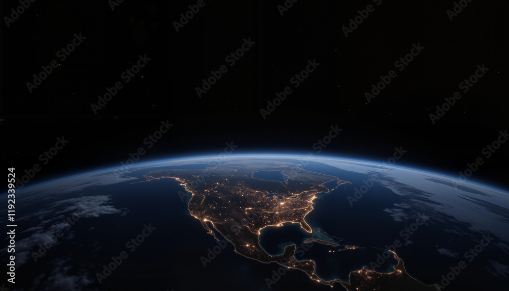 Earth from space illuminated during Earth Hour, showcasing glowing cities against darkness Earth from space illuminated during Earth Hour, showcasing glowing cities against darkness