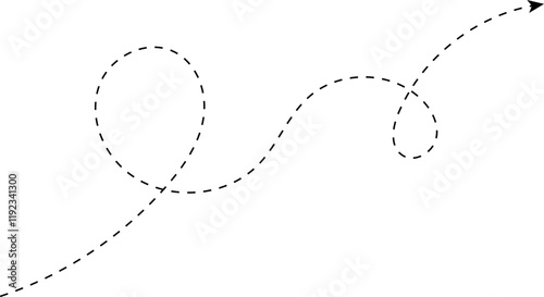 Hand drawn dotted arrows set vector illustration isolated on white background. Hand drawn freehand different curved lines, swirls arrows. Curved arrow line. Doodle, sketch style.