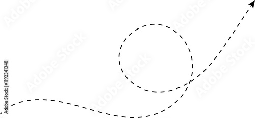 Hand drawn dotted arrows set vector illustration isolated on white background. Hand drawn freehand different curved lines, swirls arrows. Curved arrow line. Doodle, sketch style.