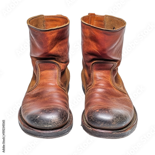 Brown Leather Boots Fashion Photography on transparent background. photo