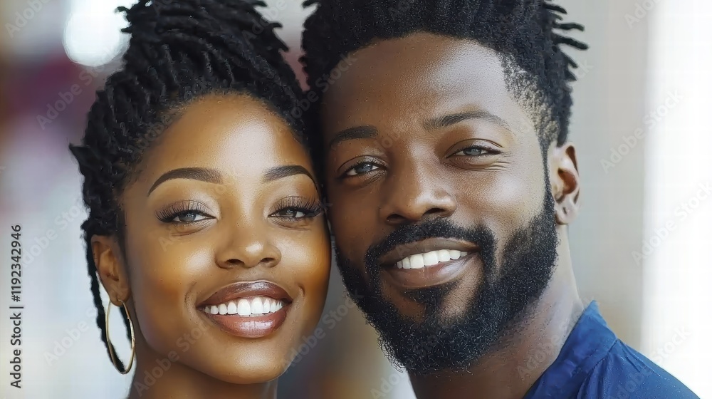 Beautiful African Couple Smiling Together in Natural Light Portrait