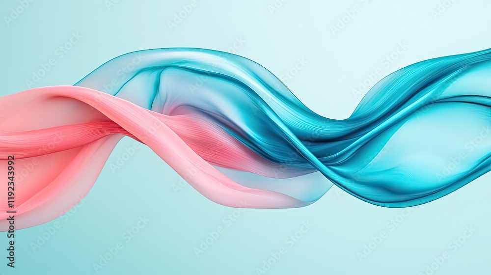 Naklejka premium Blurred abstract background concept. Soft and flowing fabric waves in pink and blue against a serene background.
