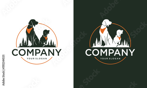 Creative vintage simple 2 dog in pine forest logo design vector