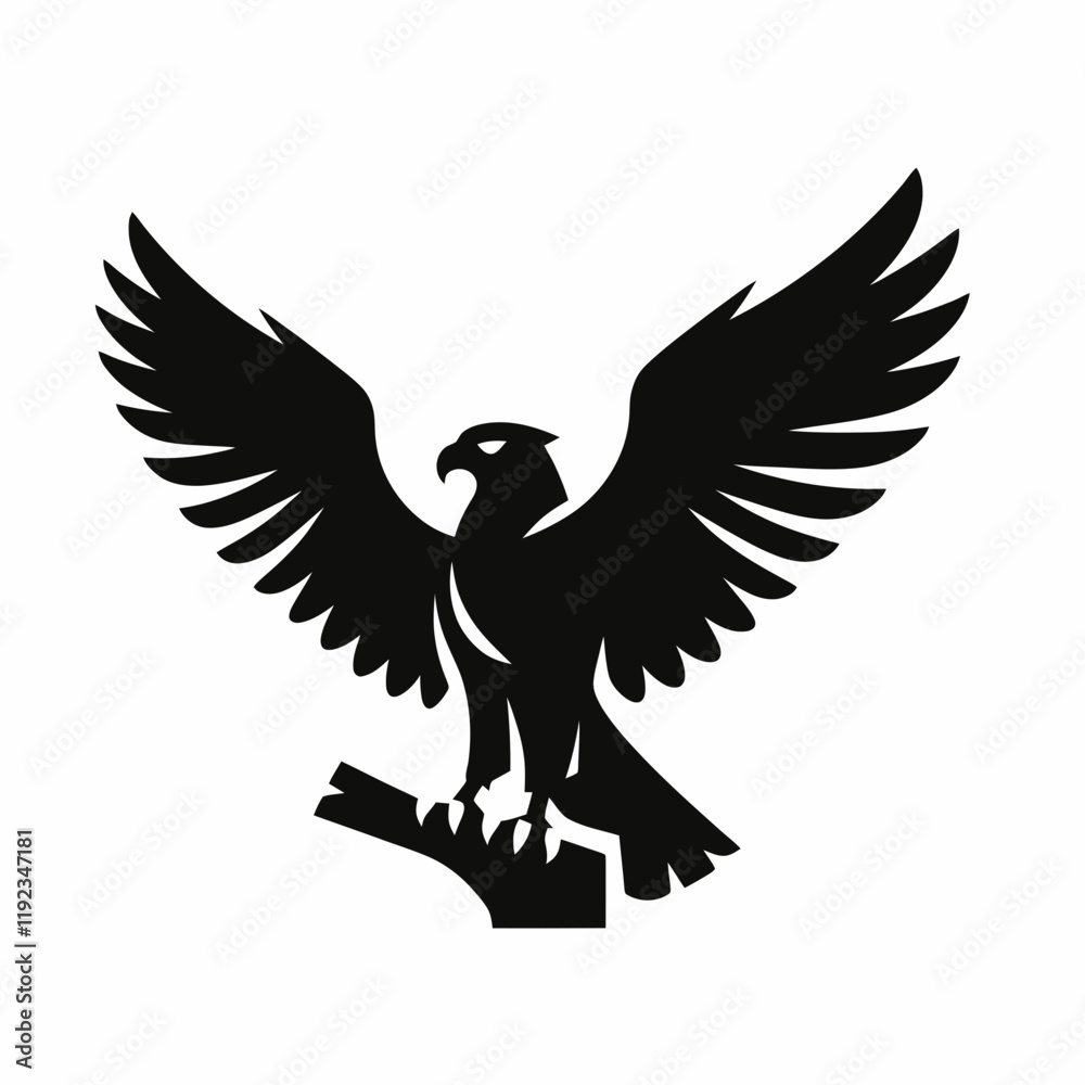 very simple flat and minimalist Hawk silhouette in black on a white background very simple flat and minimalist Hawk silhouette in black on a white background