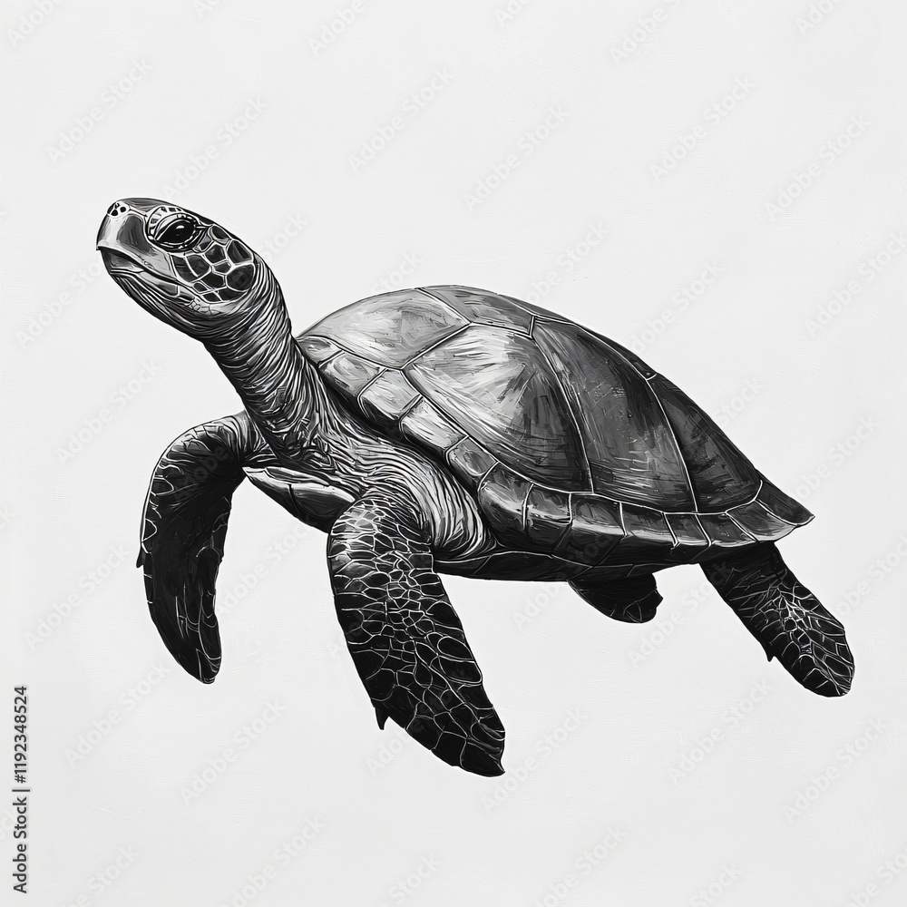 Obraz premium Elegant Black and White Sea Turtle Painting