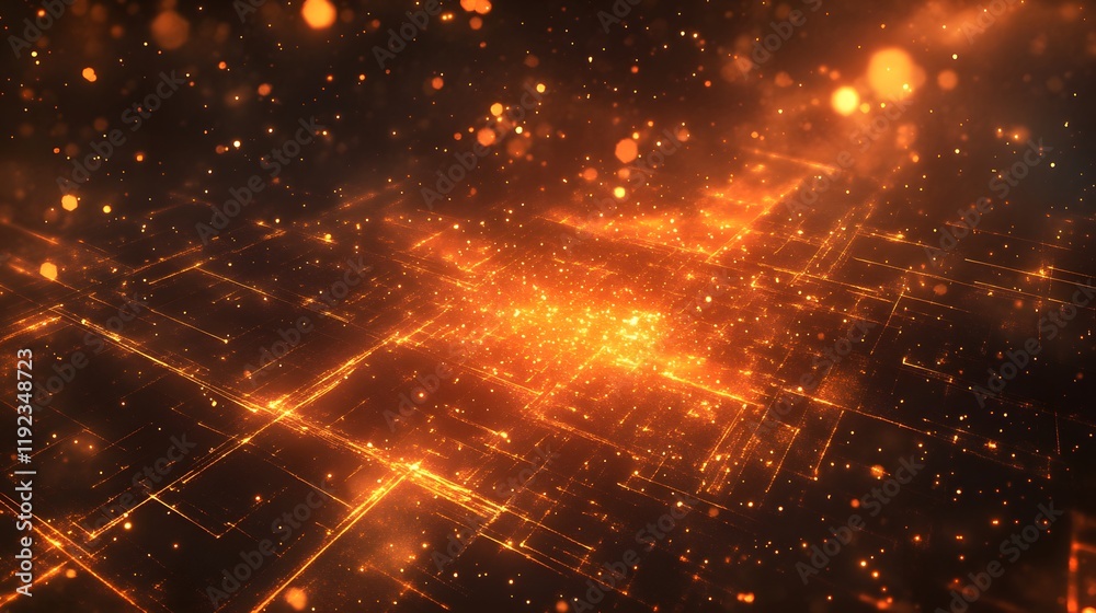 Fototapeta premium Dynamic light particles dance abstract digital space motion graphics dark background 3d visualization energy concept