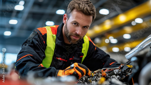 professional airplane maintenance engineer working on aircraft systems, focused and skilled